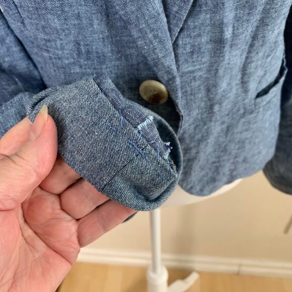 Gibson Size L Women's Linen Cotton Blazer Jacket Blue One Button Summer Work - Picture 6 of 10